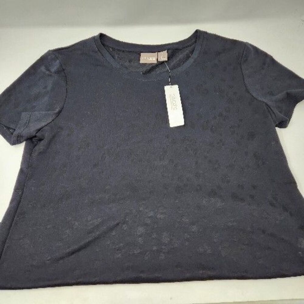 Chico's Womens T-Shirt Regular Medium M Black French Terry Burnout Short Sleeve